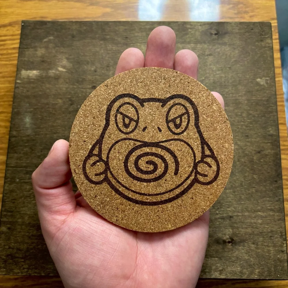 Pokemon Poliwrath Face Laser Engraved Cork Coaster